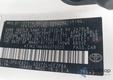 2022 Toyota Camry Trd/Xse from USA, damaged, VIN 4T1KZ1AKXNU070055